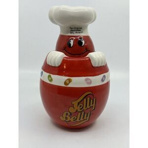 Jelly Belly Candy Jar Ceramic Chef Canister Red White 2006 Vintage‎ Style
